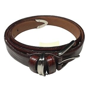 King Ranch Mens Lizard Embossed Leather Belt Silver Buckle Size 44